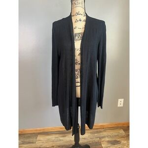 Eileen Fisher linen blend black open cardigan large minimalist office basic